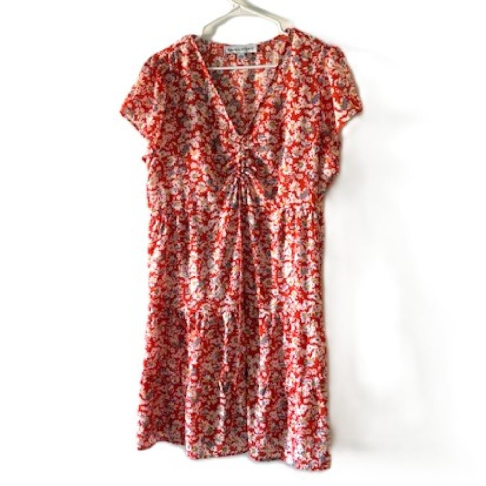Emma & Michele Coral Floral Tiered Ruffle Dress with Cap Sleeves